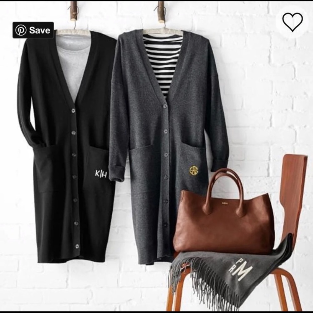 Mark & Graham Monogrammed “B” Long Wool Cardigan-S